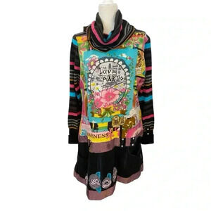 Savage Culture Womens Patchwork Cowl Neck Dress Size XL Pockets Art To Wear